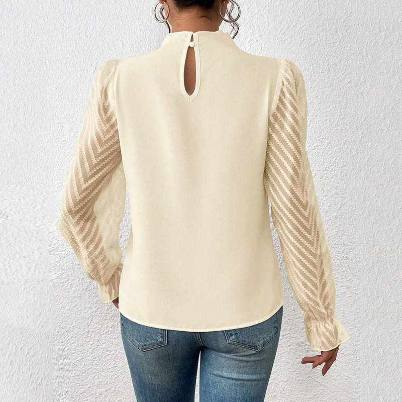 Women's Half-Turtleneck Ruffle Sleeve Chiffon Blouse