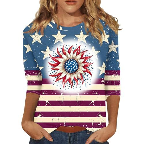 Summer American Flag Print Crewneck Short Sleeve Top