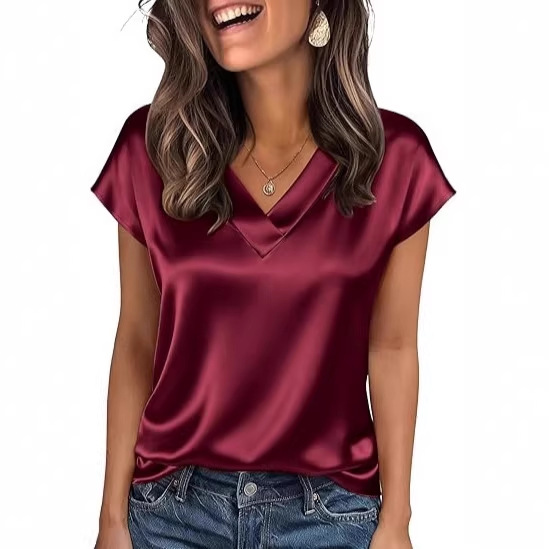 Women's Satin V-Neck Long-Sleeve Top
