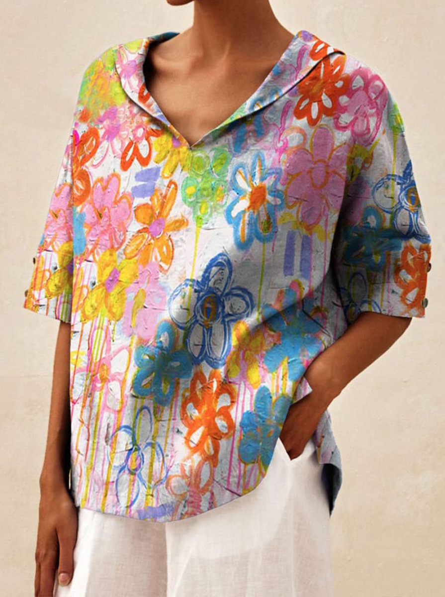Women's Cotton-Linen Sailor Collar Loose Short-Sleeve Top