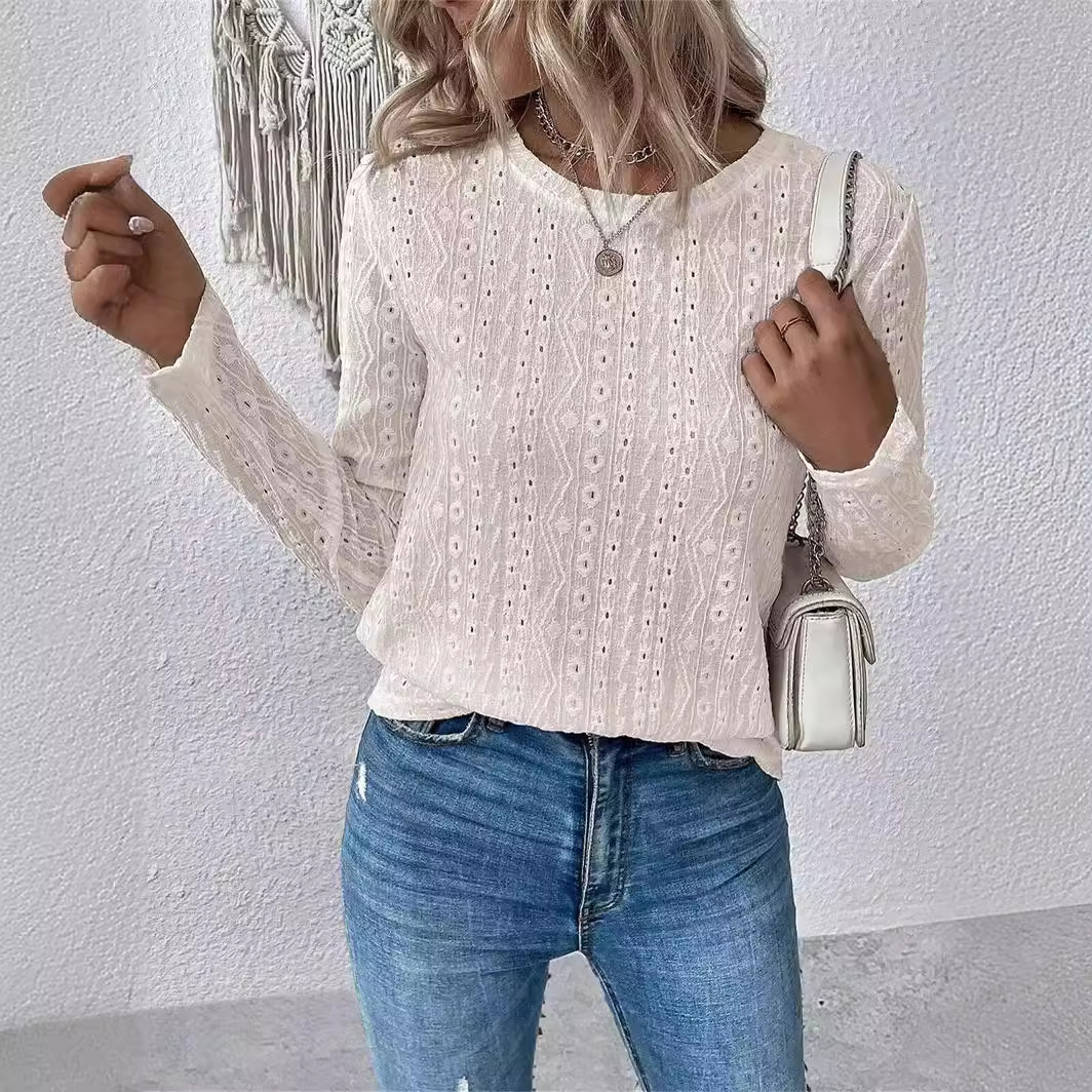 Solid Color Short Sleeve Hollow Out Casual Shirt