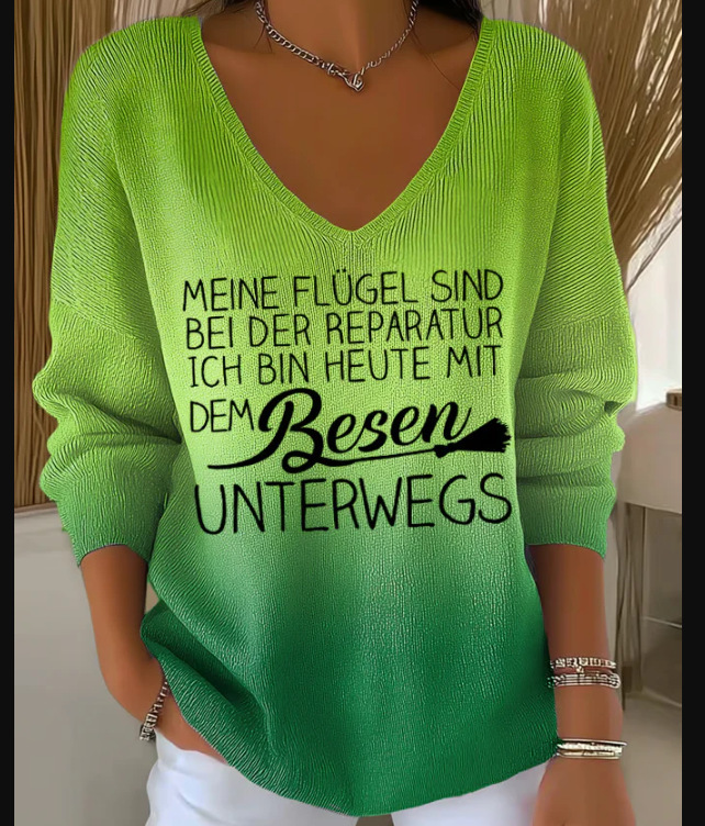 Women's Fruit Letter Valley Print V-Neck Long-Sleeve T-Shirt