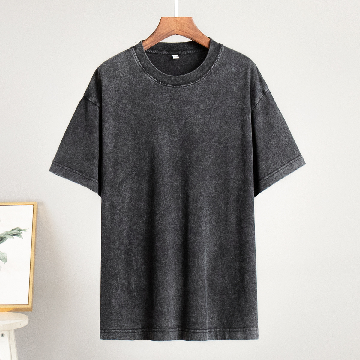 Washed Distressed Short Sleeve T-Shirt Relaxed Crewneck Cotton
