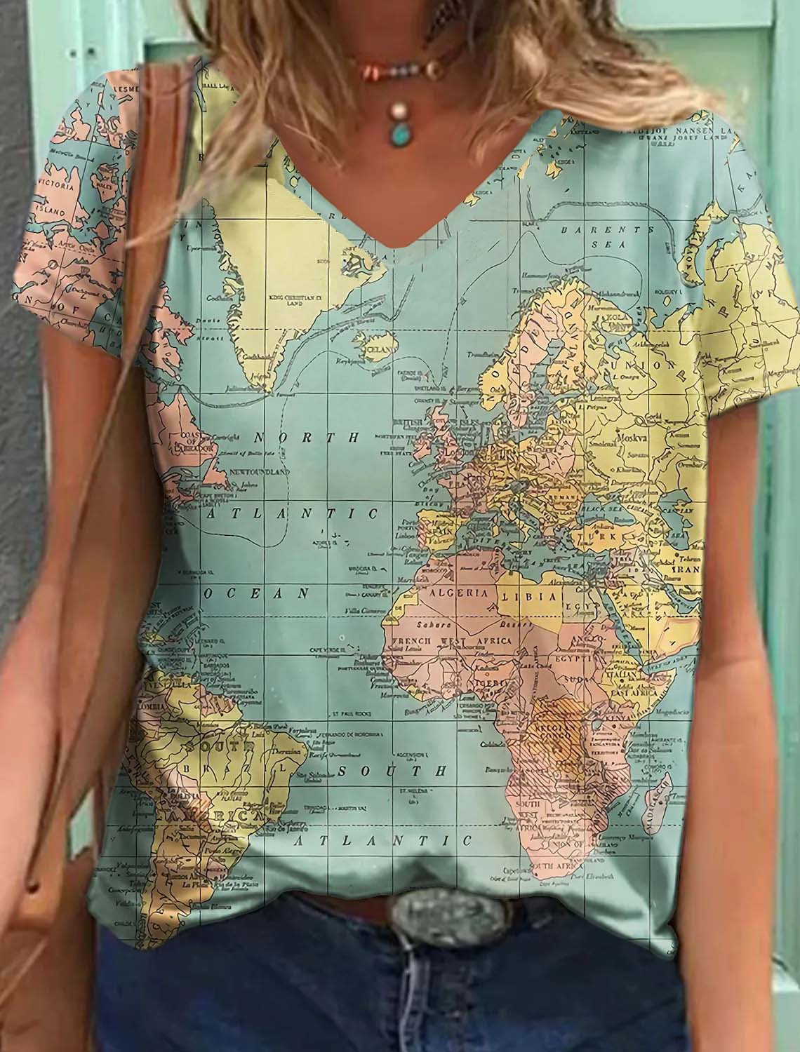 Women's V-Neck Short Sleeve Printed T-Shirt