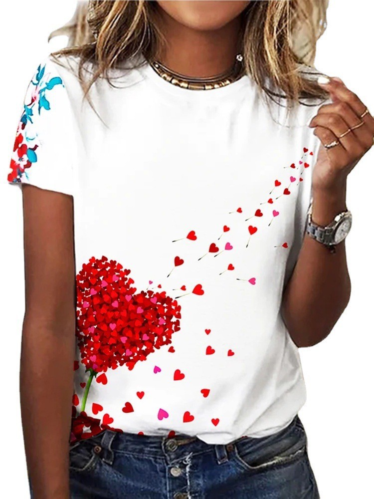 Women's Casual Crewneck Short Sleeve Digital Print T-Shirt