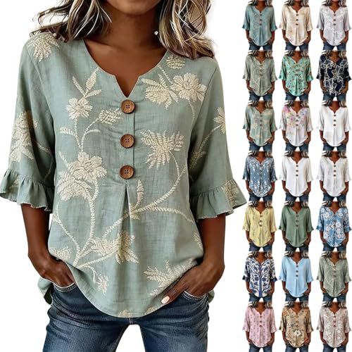 Plaid & Floral Print Short Sleeve Button-Up Top