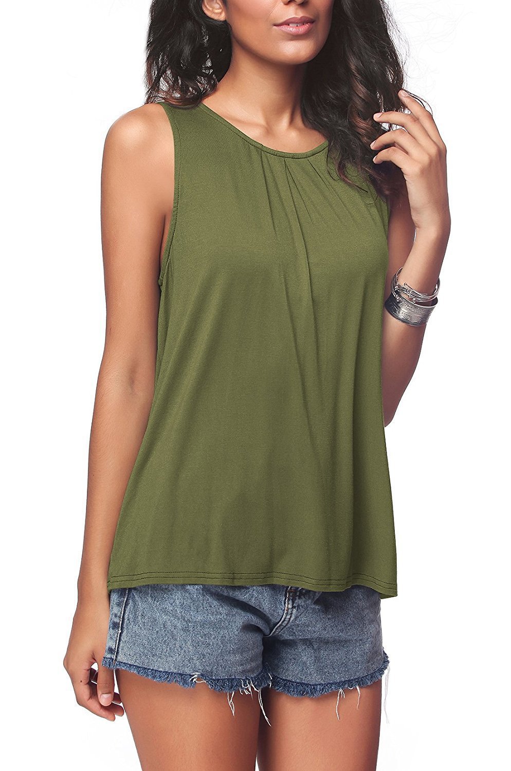 Women's Solid Crew Neck Sleeveless Tank Top