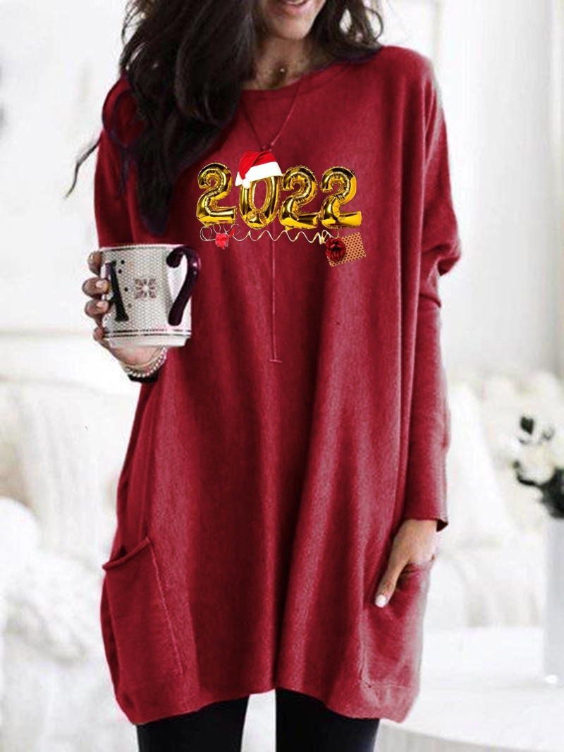 Women's Casual Long Sleeve Crewneck Pink Print Loose Pullover T-Shirt