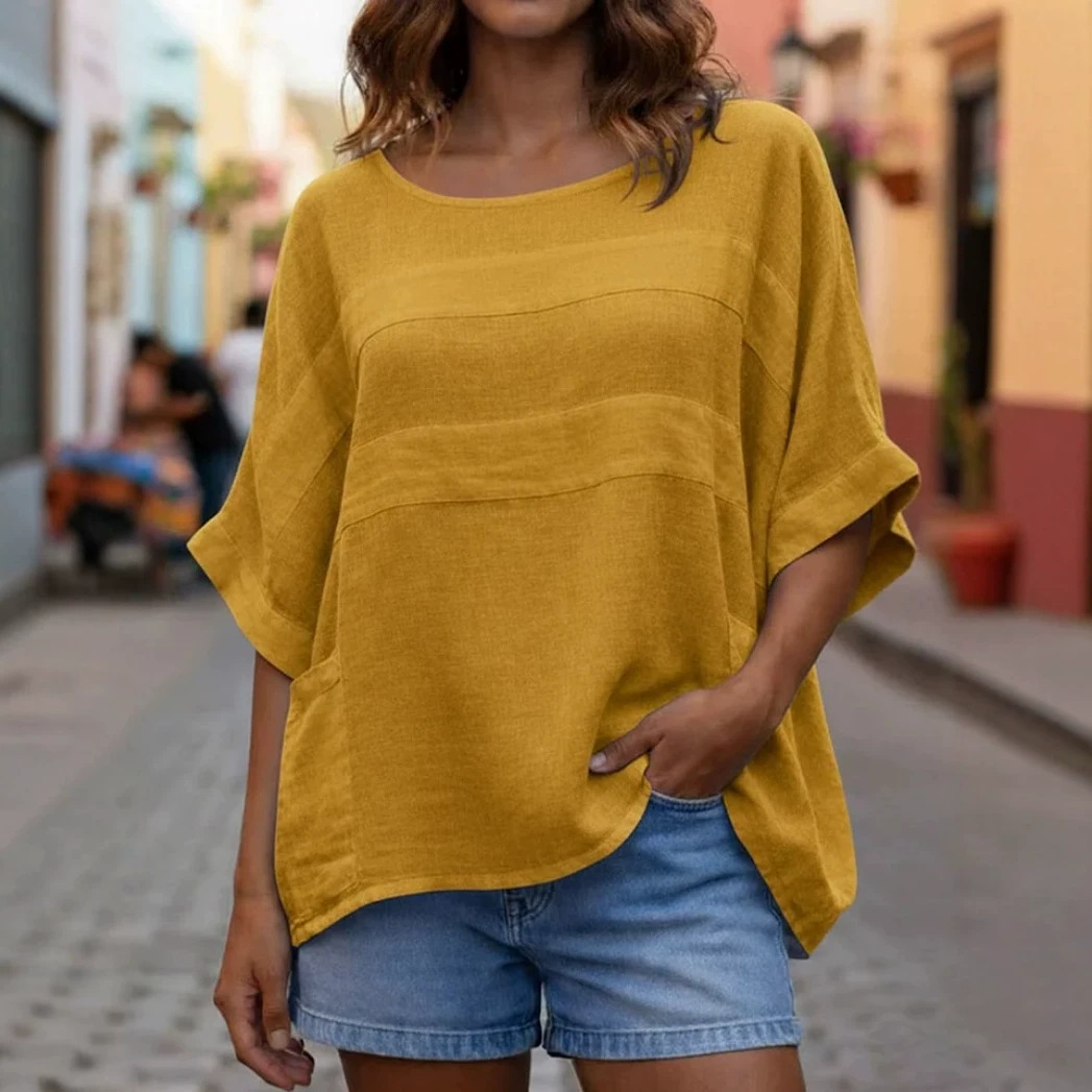 Women's Crewneck Three-Quarter Sleeve Loose Casual Top