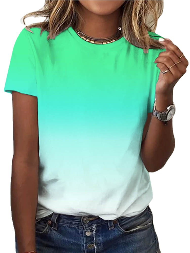 Women's Casual Round Neck Short Sleeve Digital Print T-Shirt