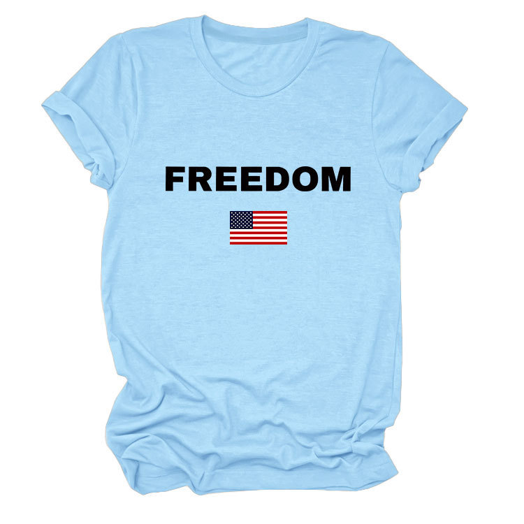 FREEDOM Letter American Flag Print Women's Short Sleeve Top