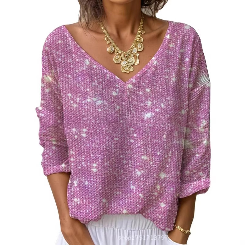 Women's V-Neck Long Sleeve Printed T-Shirt