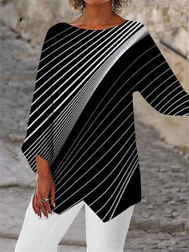 Geometric Floral Print Long Sleeve Patchwork Round Neck Shirt