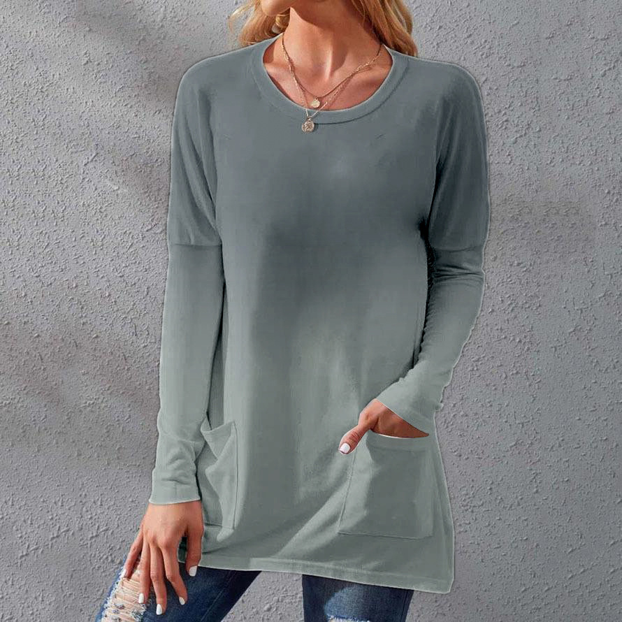Women's Gradient Crewneck Long-Sleeve Tunic T-Shirt with Pockets