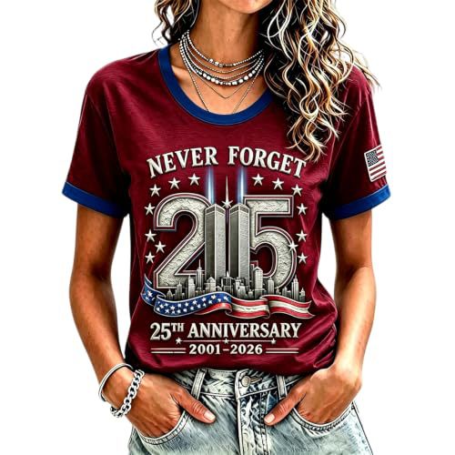 911 Twin Towers Ribbon Flag Print Short Sleeve T-Shirt