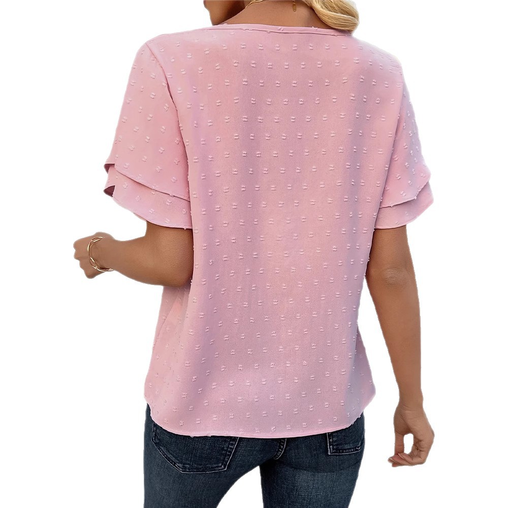 Women's Solid Crewneck Short Sleeve 3D Floral T-Shirt