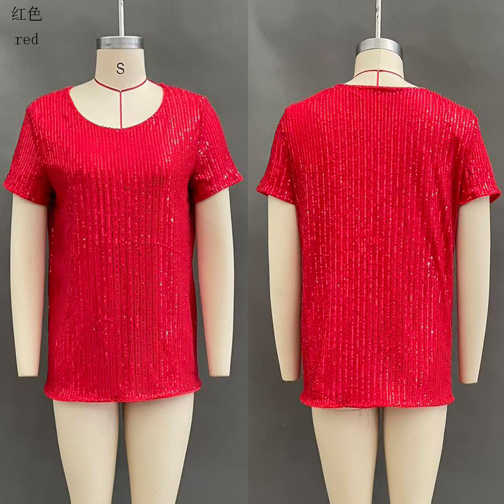 Women's Sequin Loose Crewneck Short Sleeve Top