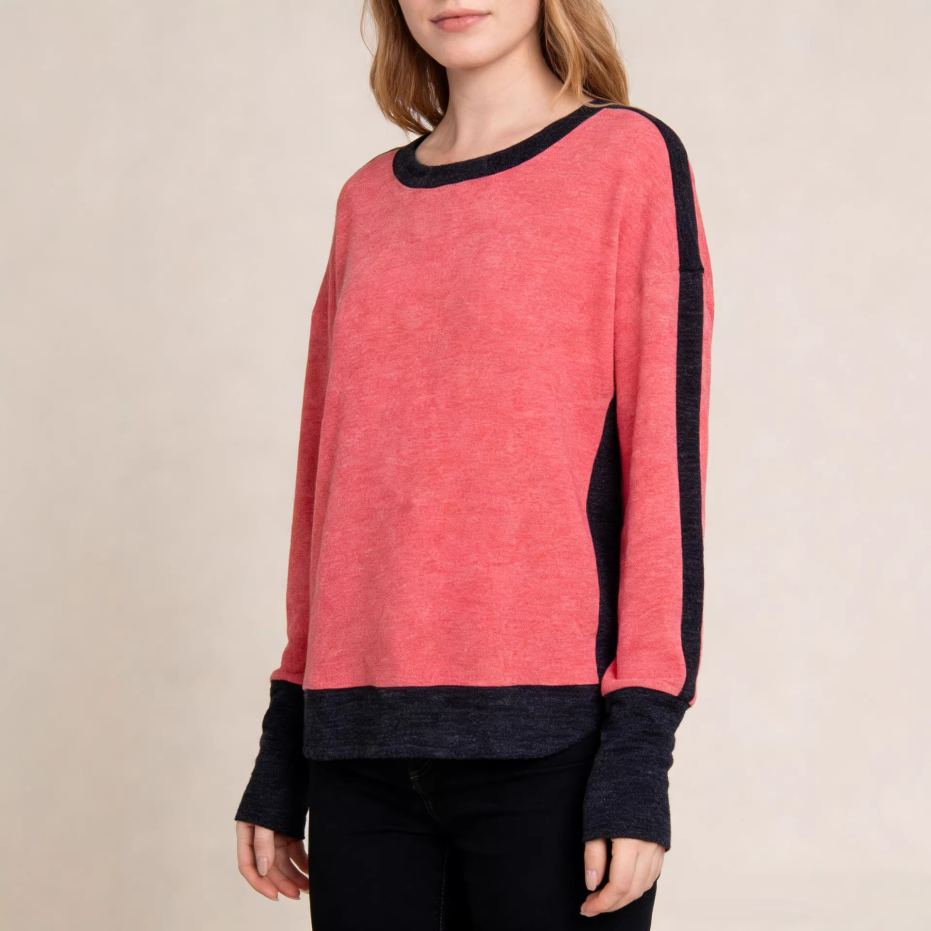 Women's Colorblock Crewneck Long Sleeve T-Shirt Loose Fit