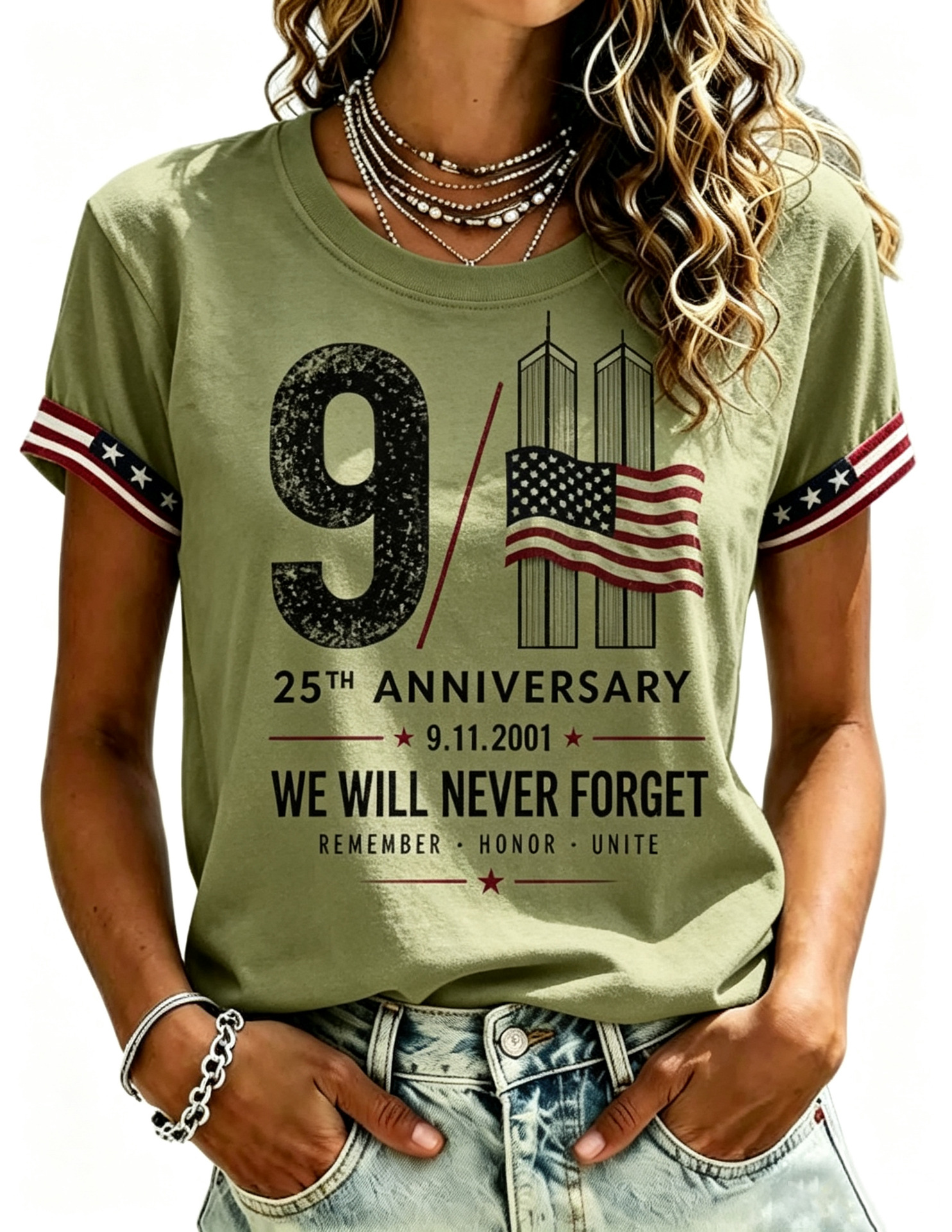 Women's Summer 911 Twin Towers 3D Print Short Sleeve T-Shirt
