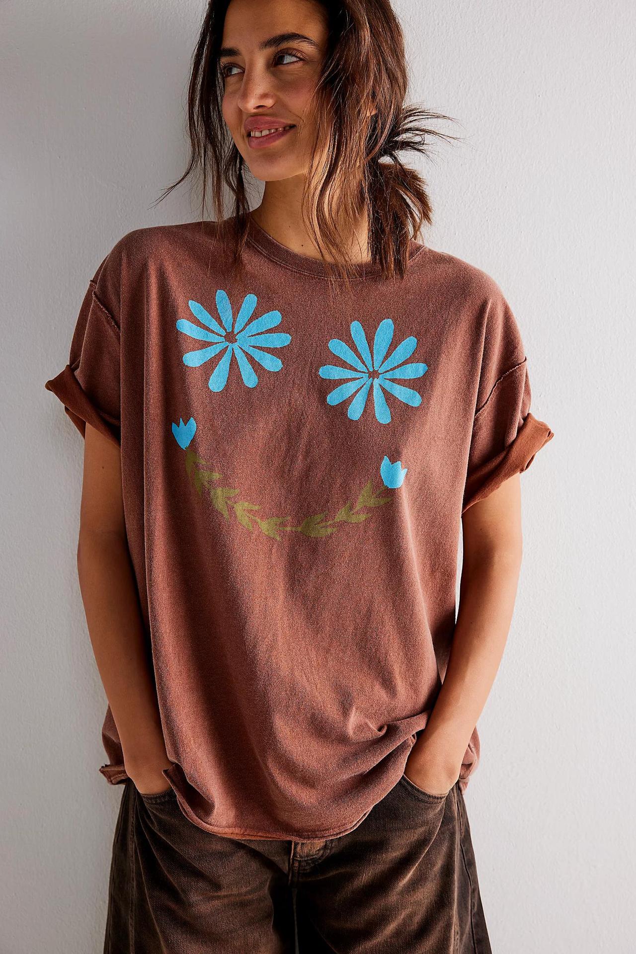 Women's Round Neck Printed Short Sleeve Loose Casual T-Shirt Top