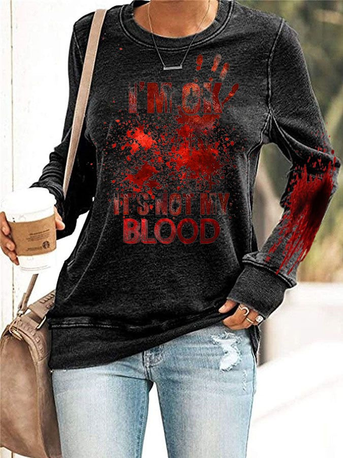 Blood Hand Print Women's Crewneck Long Sleeve Top