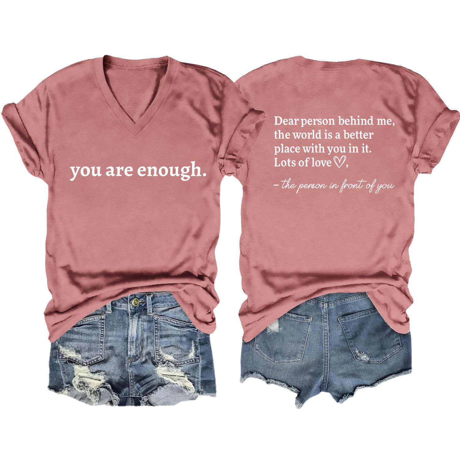 Women's Summer Heart Letter Print V-Neck Short Sleeve T-Shirt