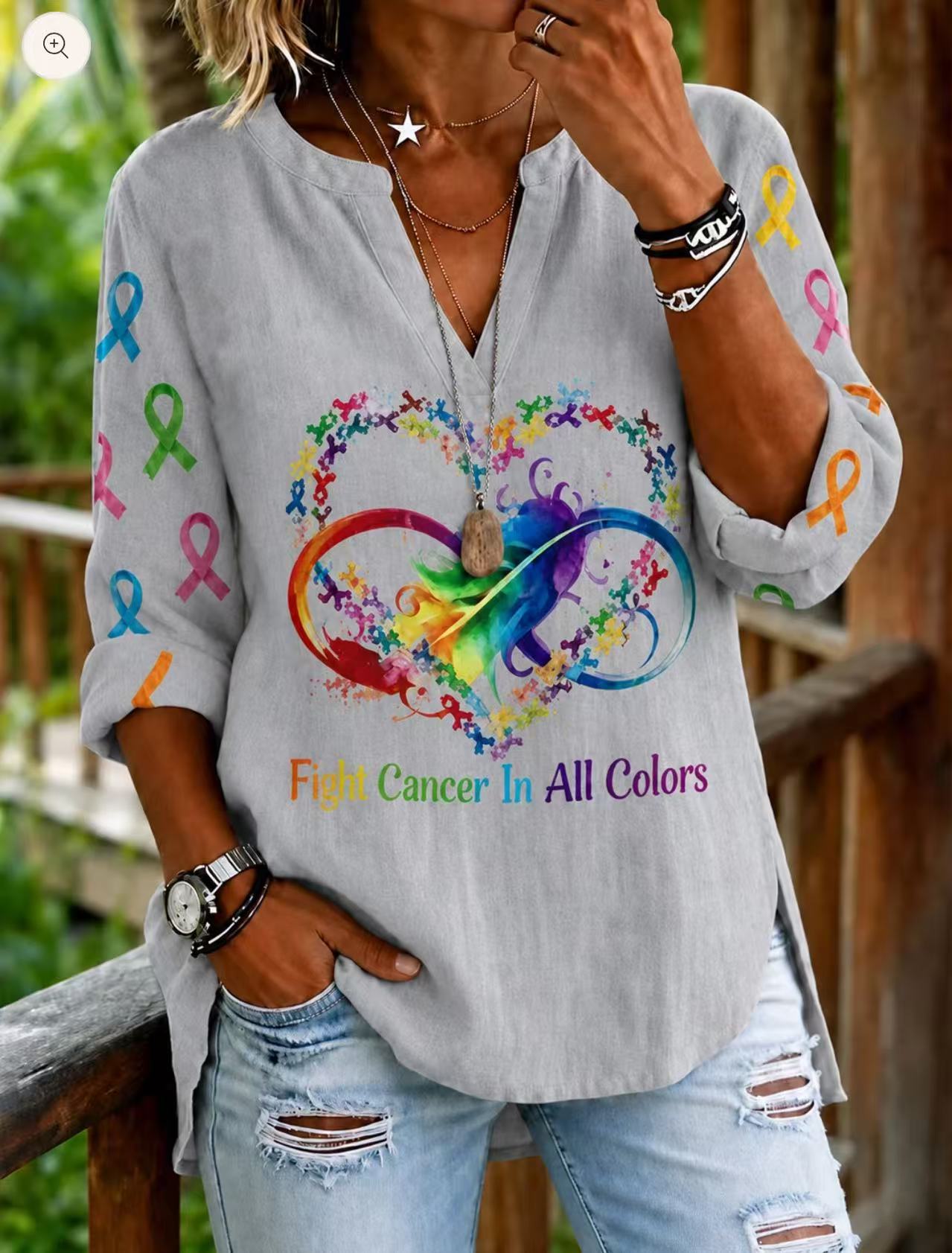 Heart Virus Hope Print V-Neck Half-Sleeve Women's T-Shirt