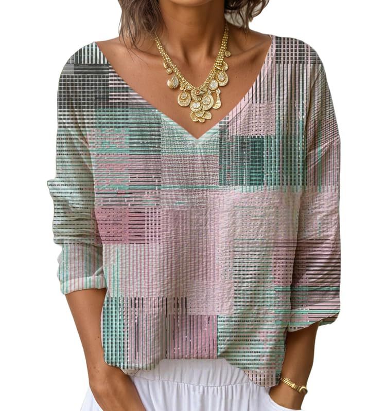 Women's V-Neck Long Sleeve Printed T-Shirt