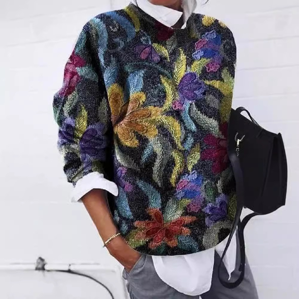 Floral Print Loose Long Sleeve Top
