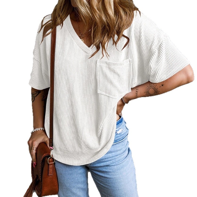 Two-Tone Twist Short Sleeve V-Neck Top