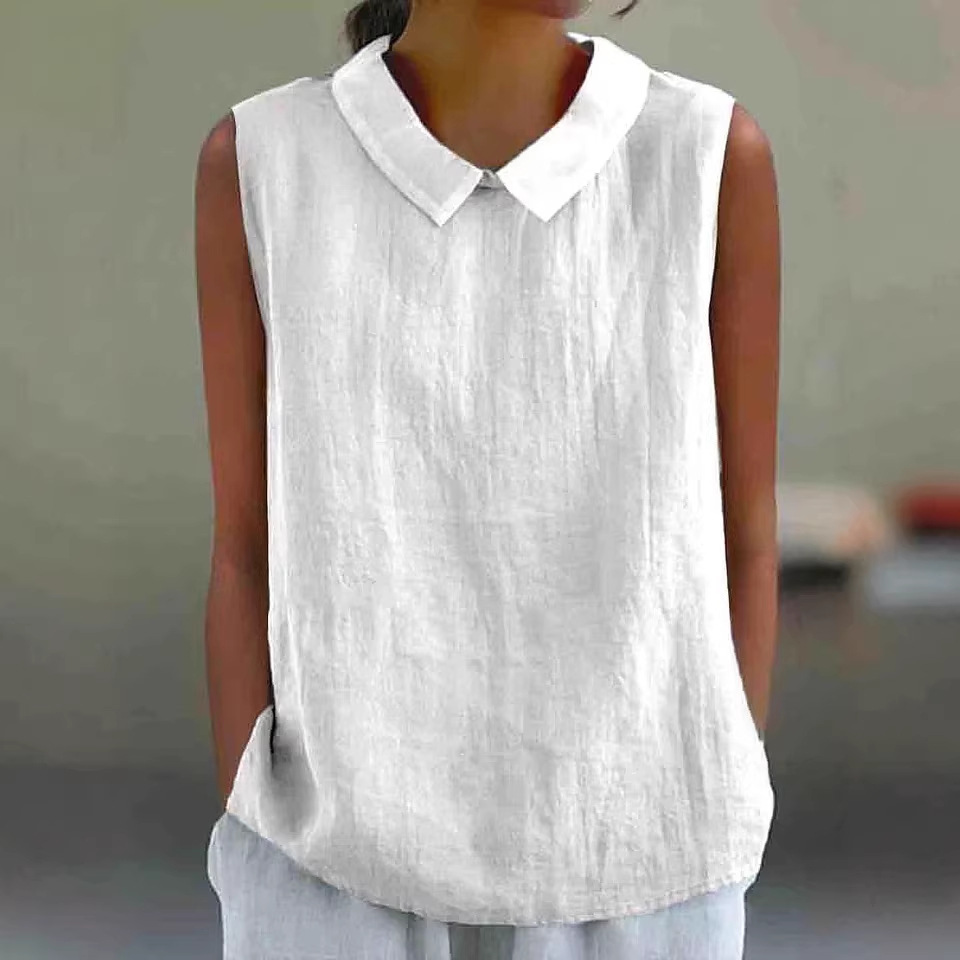 Women's Solid Color Cotton-Linen Sleeveless Tank Top Casual Breathable