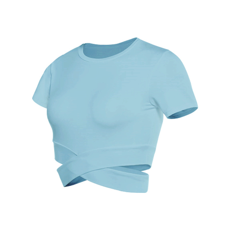 Women's Slim Fit Cross Strap Crop Top Short Sleeve Yoga Shirt