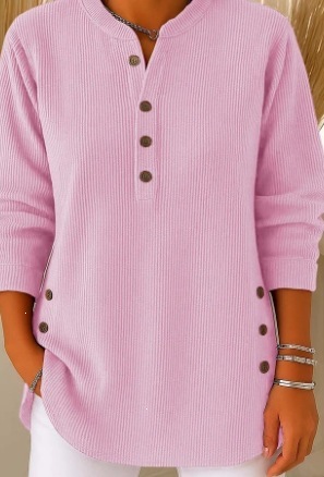 Corduroy V-Neck Button Long-Sleeve Loose Casual Top