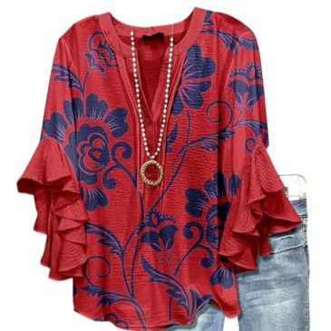 Women's Vintage Floral Print Half-Sleeve Top