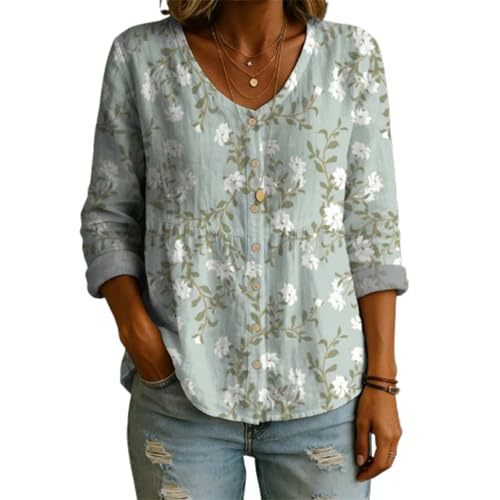 Floral Print V-Neck Long Sleeve T-Shirt