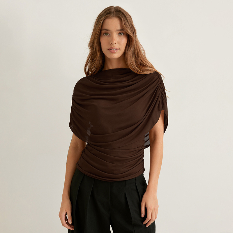 Women's Scarf-Neck Draped Sleeveless Fitted Top