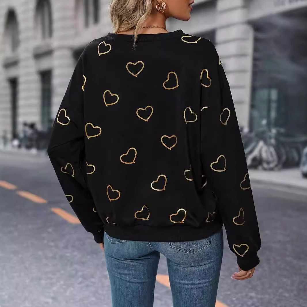 Women's Heart Print Crewneck Long Sleeve Top