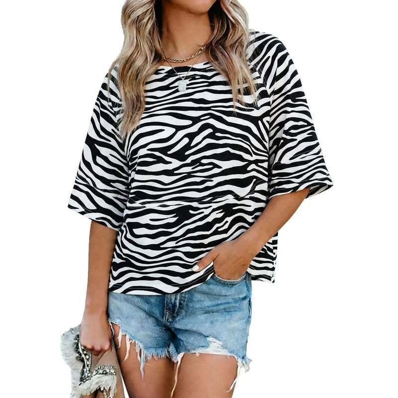 Women's Summer Colorblock Crewneck Bell Sleeve Loose T-Shirt