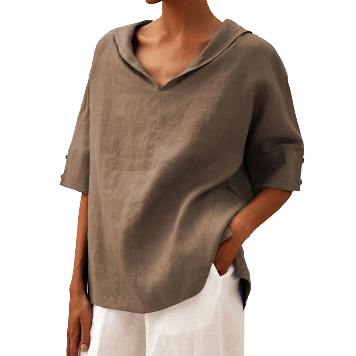 Women's Cotton-Linen Sailor Collar Loose Short-Sleeve Top