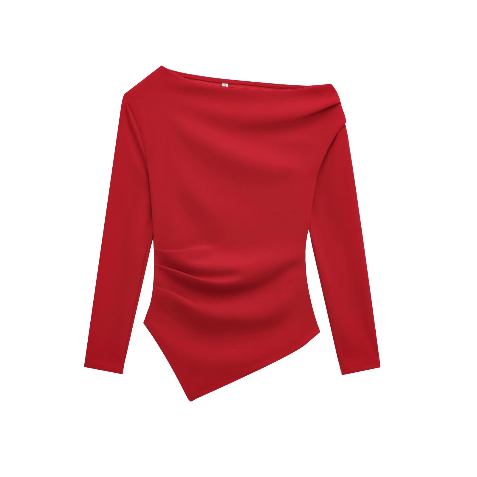 Women's Asymmetric Stretch Top – One-Shoulder Long Sleeve, Solid Color, Versatile