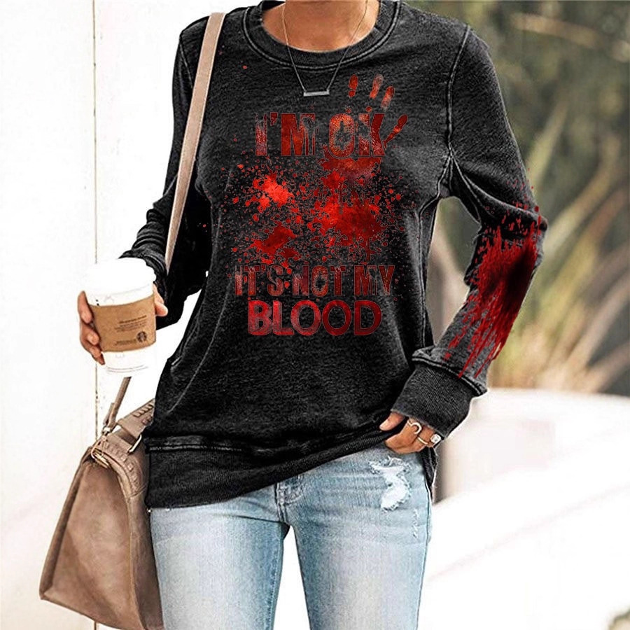 Blood Hand Print Women's Crewneck Long Sleeve Top