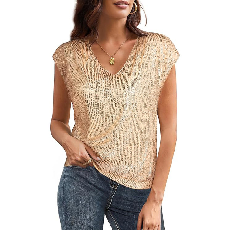 Women's Sexy V-Neck Sequin Shimmer Party Tank Top