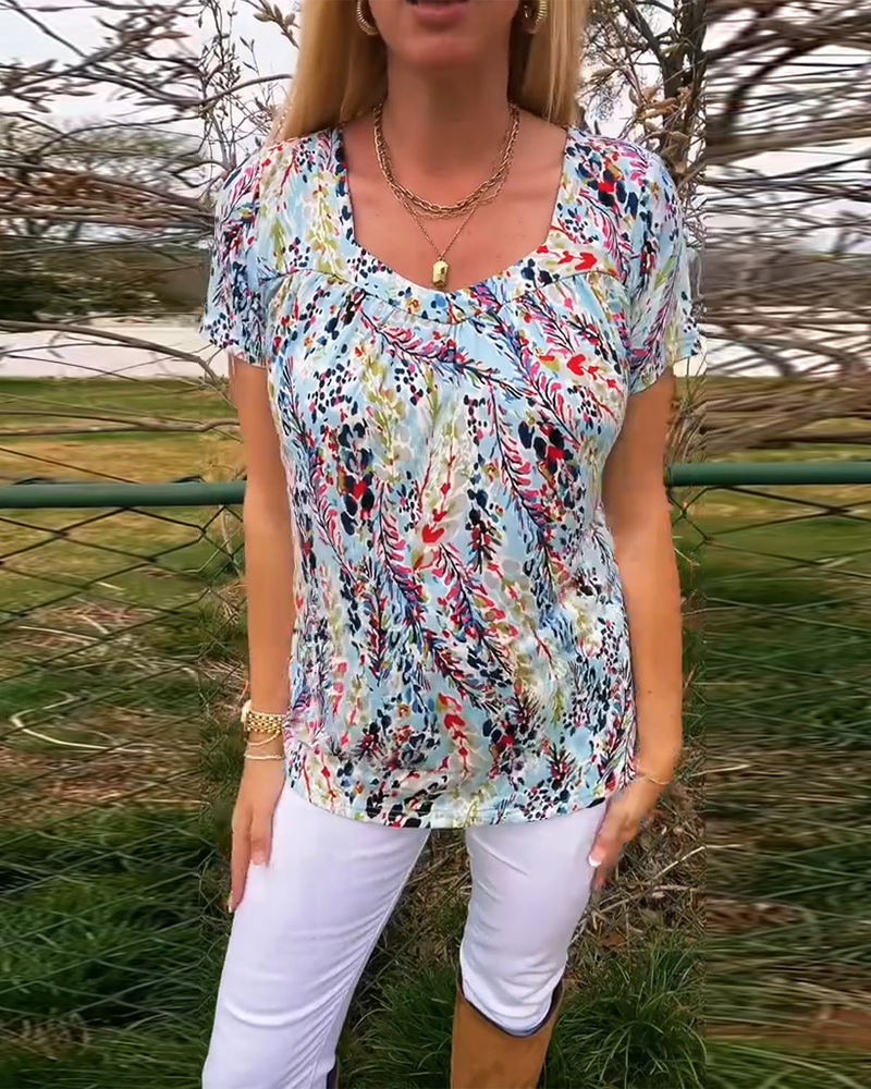 Women's Printed Loose Crewneck Short Sleeve T-Shirt