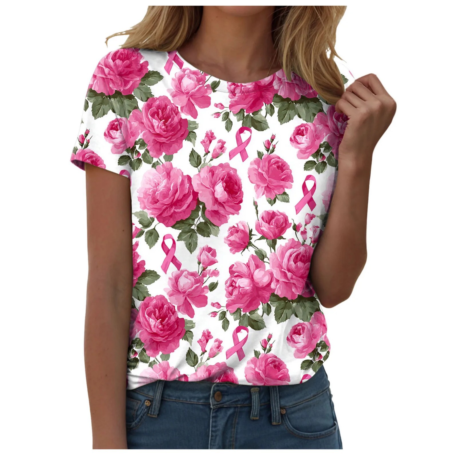 Ribbon Lip Print Heart Crewneck Short Sleeve Top