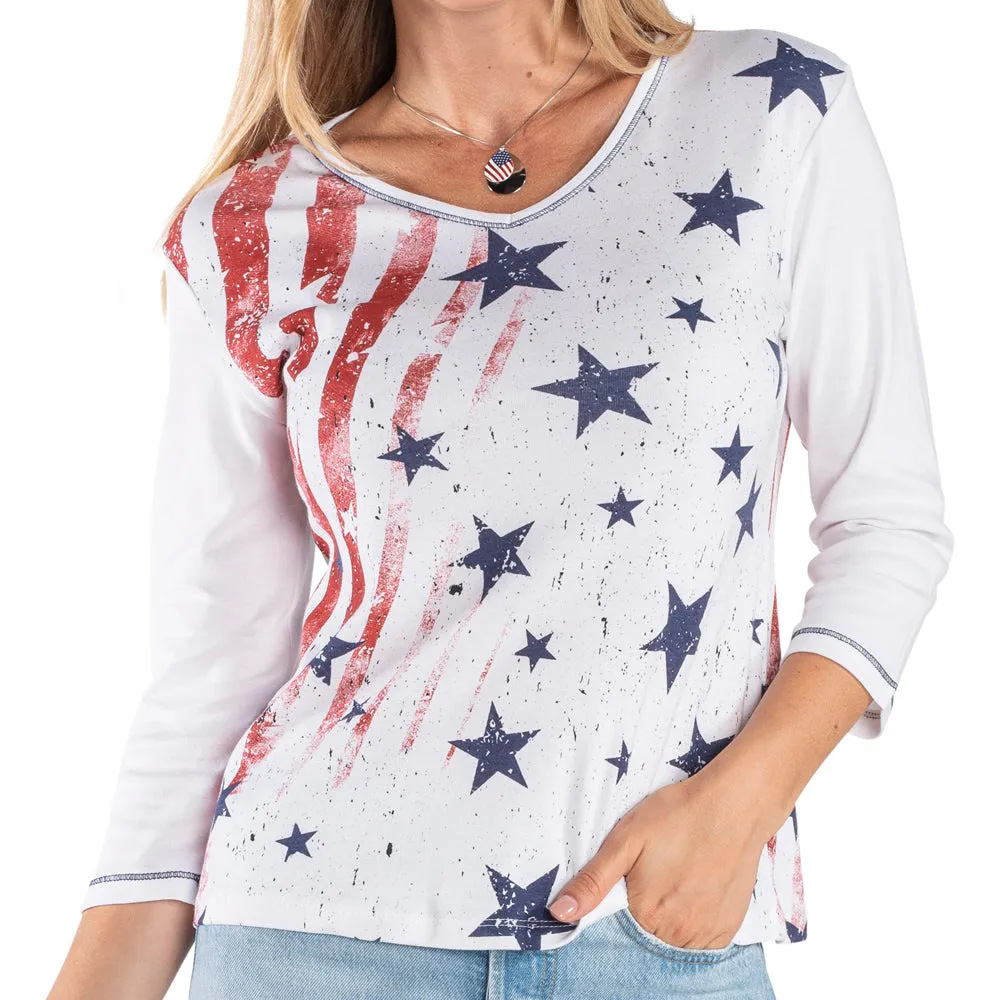 USA 250th Anniversary Print V-Neck Half-Sleeve Women's Top