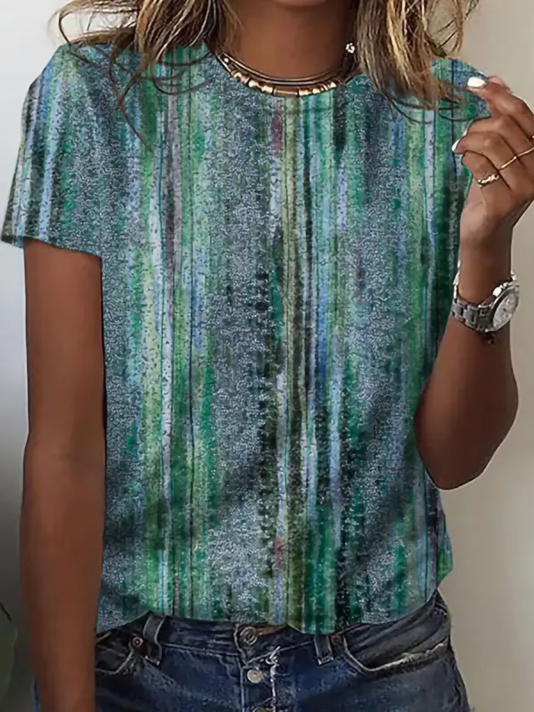 Women's Casual Crewneck Short Sleeve Digital Print T-Shirt