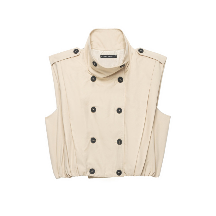 Women's Half-Turtleneck Double-Breasted Sleeveless Top
