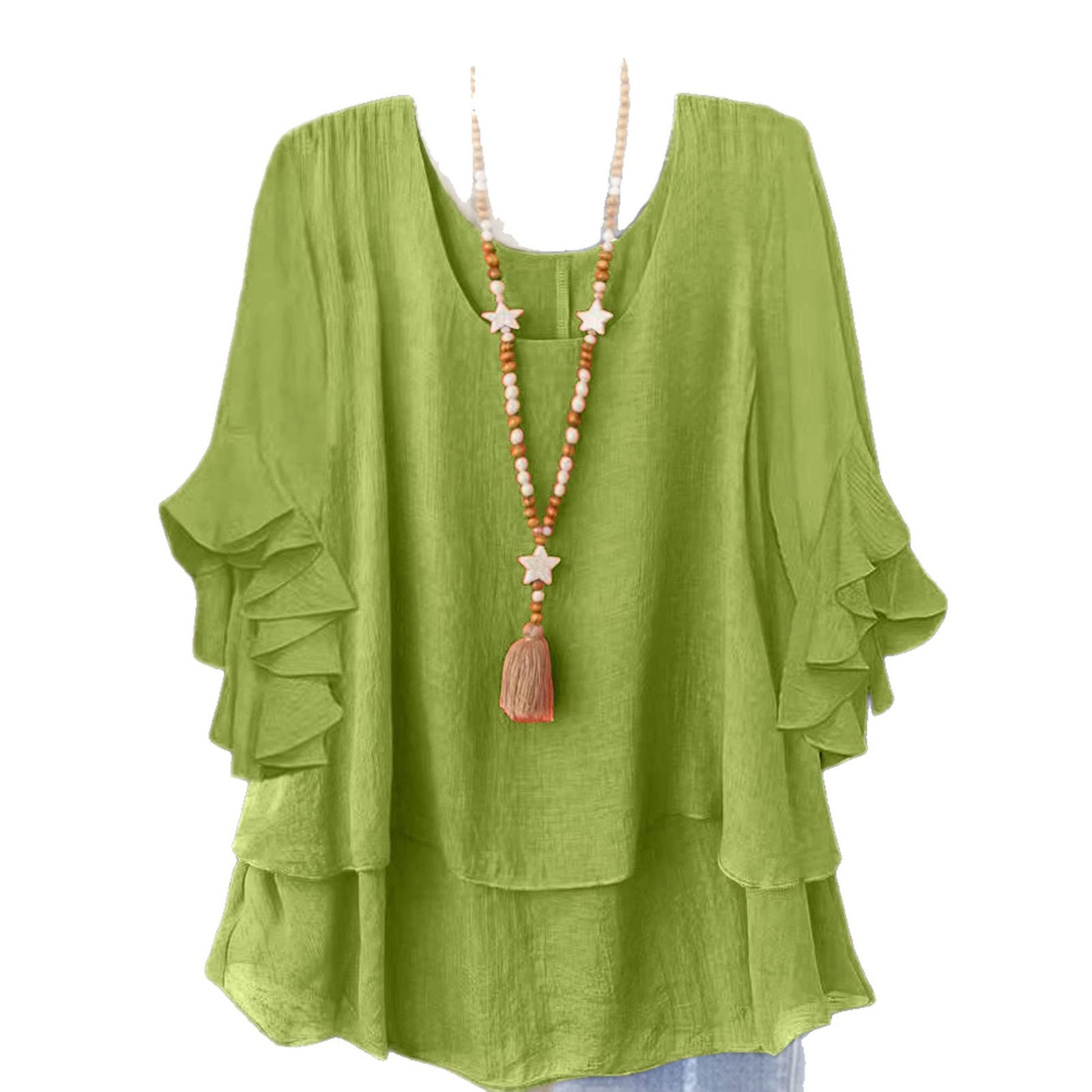 Women's Round Neck Flared Sleeve Loose Fit Casual Top