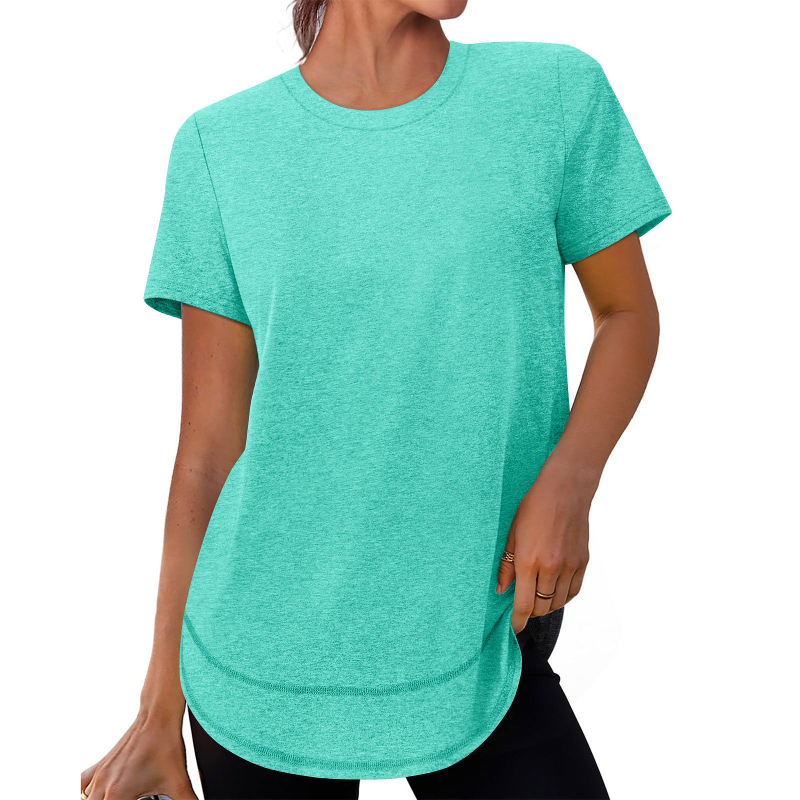 Women's Casual Loose Short Sleeve Solid Crewneck Pullover T-Shirt