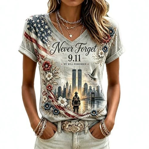Women's Floral Print V-Neck Short Sleeve T-Shirt